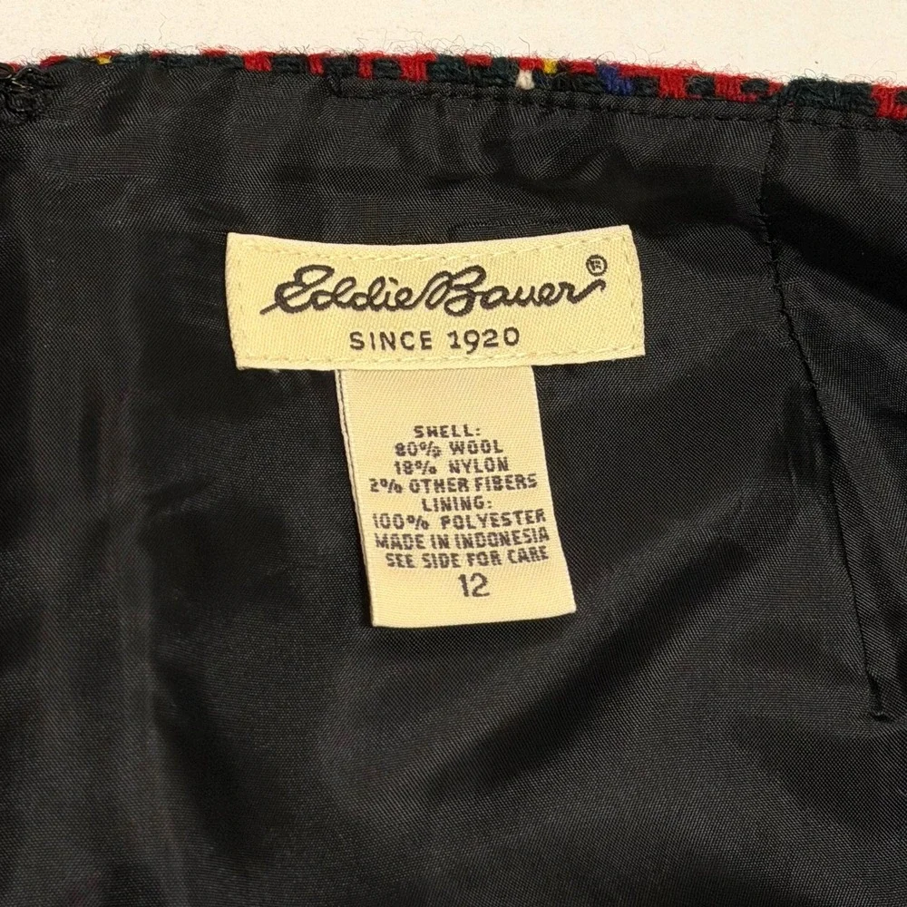 Vintage Eddie Bauer Red Plaid Wool Blend Skirt 90s Tartan Lined Size 12